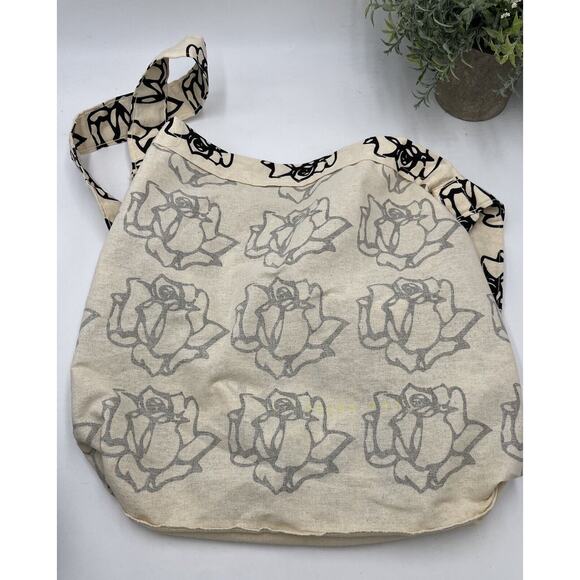 Freda Salvador Canvas Off white Black Rose Floral Tote Bag Neon Logo Lightweight - Picture 5 of 10